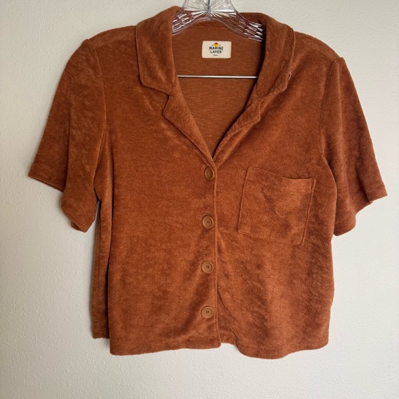 Marine Layer Tops - Marine Layer light brown‎ Terry Cloth crop Shirt button up